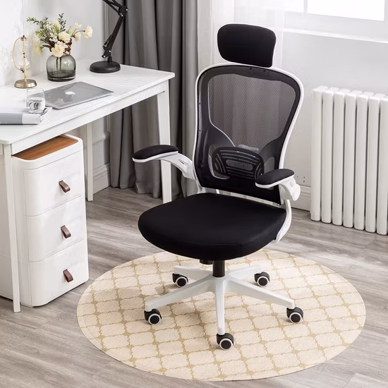 Bürostuhl, ergonomische Lordosenstütze und hochklappbare Armlehnen, Schreibtischstuhl, Computer-Netzstuhl